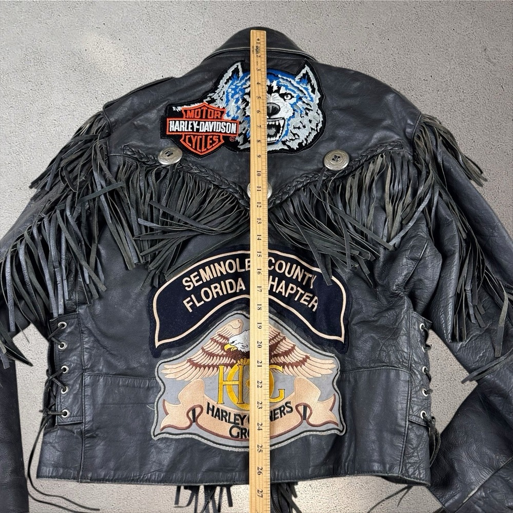 Vintage Shaf Front Leather Biker Jacket Size 46 Harley Patches Motorcycle Club - Picture 9 of 12